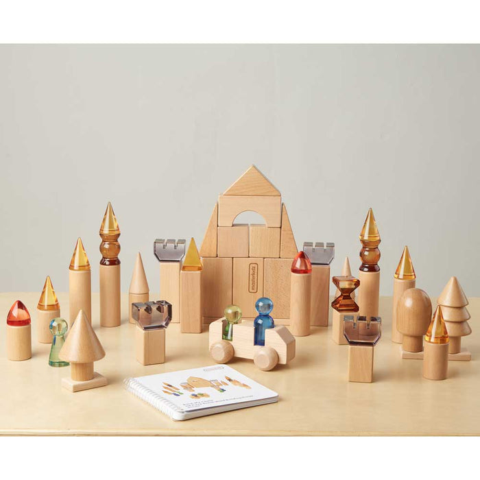 Build-My-Castle 119 Pcs Translucent Acrylic & Beech Wood Building Blocks